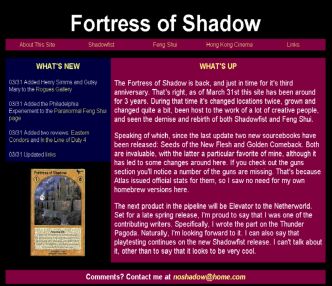 Fortress of Shadow web site, 19 May 2000
