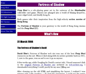 Fortress of Shadow web site, 19 March 2001